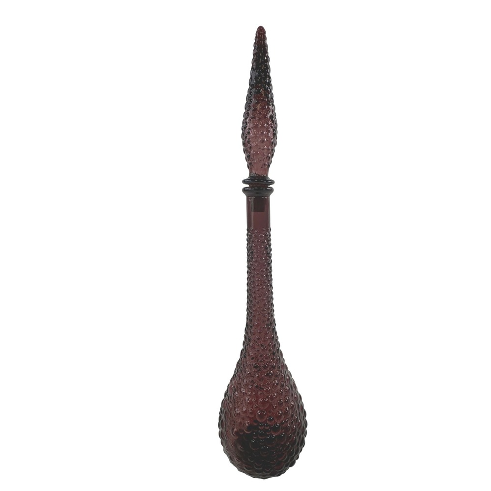Empoli Amethyst Purple 22.5" Hobnail Glass Decanter Bottle Mid Century Italian